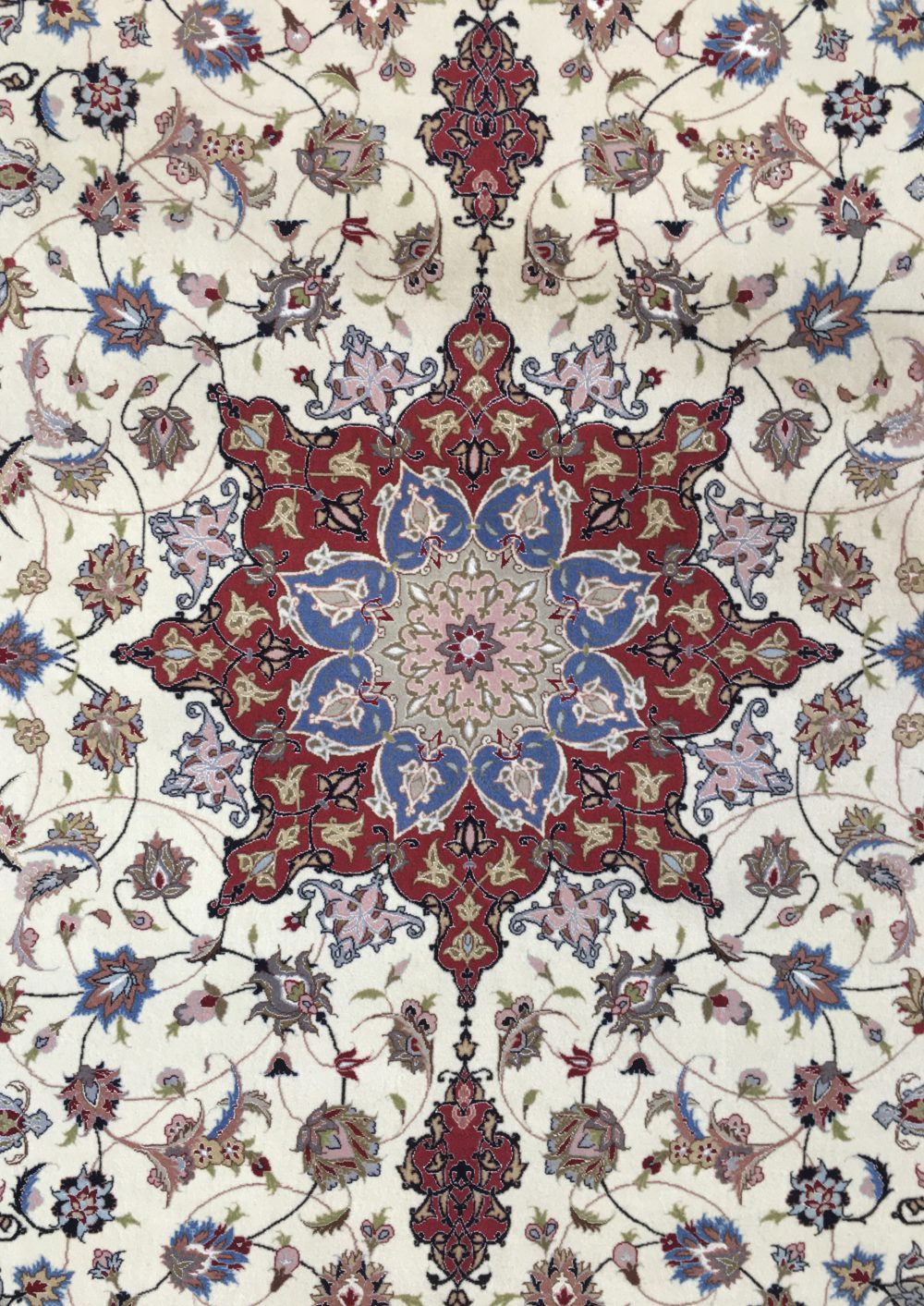 05303 Tabriz Wool & Silk Persian White Red Blue 6-8x9-11 cu | Manoukian Rugs™