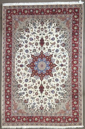 05303 Tabriz Wool & Silk Persian White Red Blue 6-8x9-11 ws | Manoukian Rugs™
