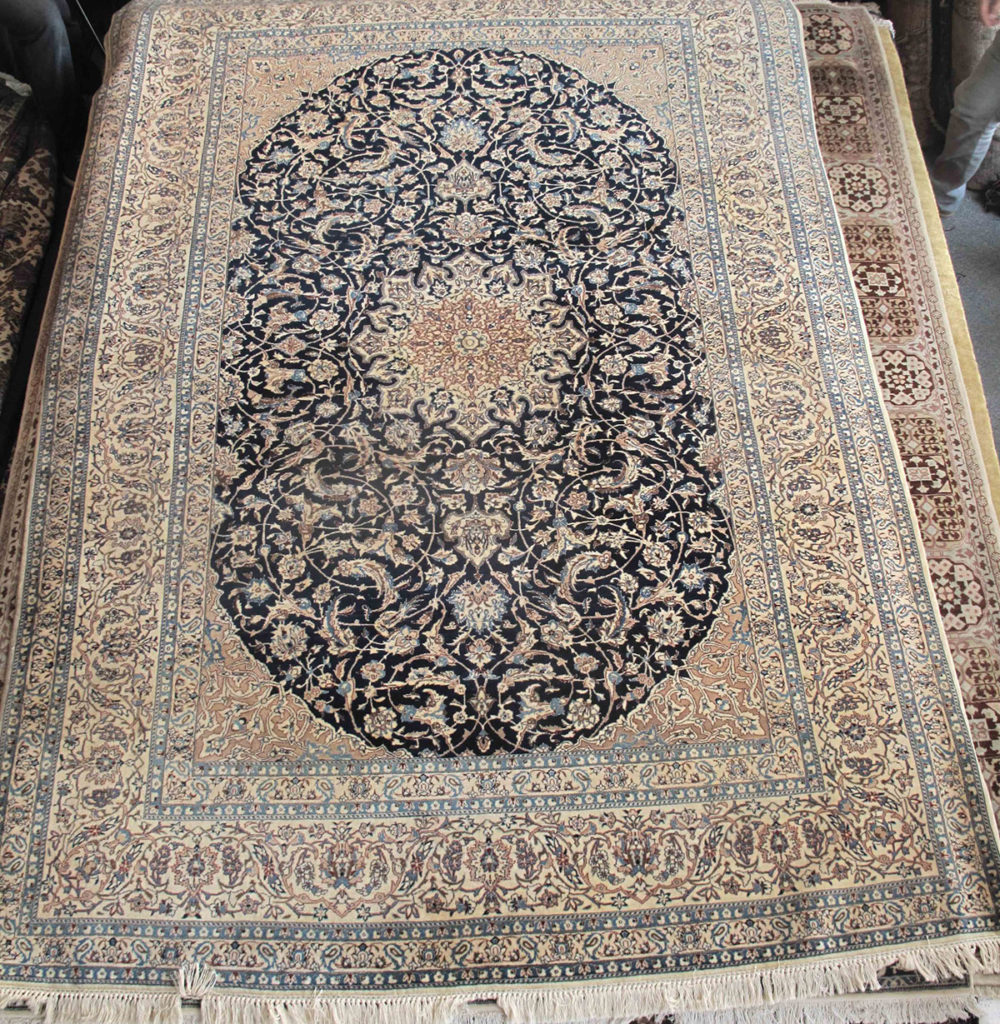 05323 Nain Wool & Silk Persian Blue Ivory 7x10-4 full