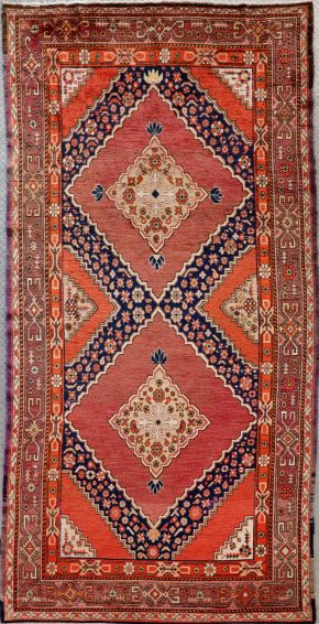 05460 vintage knotan china purple orange blue 5-9x11-7 ws | Manoukian Rugs™