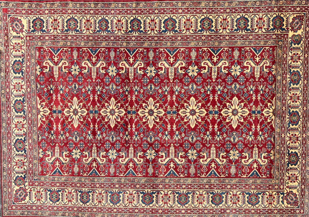 05518 Kazak Afghan Red White Blue 10-4x15-1 | Manoukian Rugs™ ws