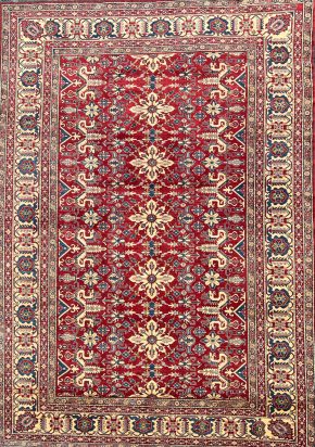 05518 Kazak Afghan Red White Blue 10-4x15-1 | Manoukian Rugs™ ws