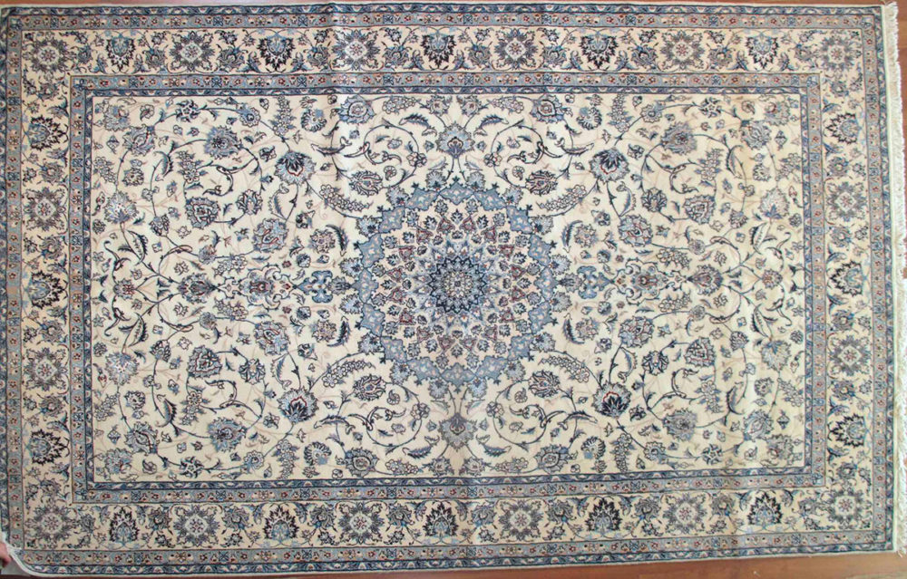 05547 Nain Persian Wool & Silk Ivory Blue 6-6x10-5 full | Manoukian Rugs™