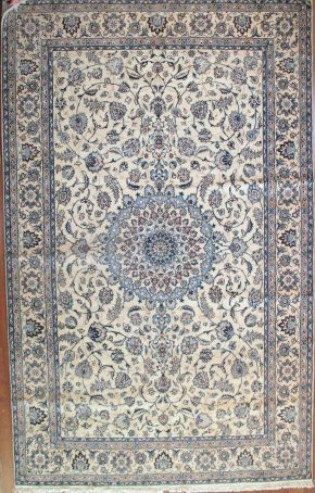 05547 Nain Persian Wool & Silk Ivory Blue 6-6x10-5 full | Manoukian Rugs™