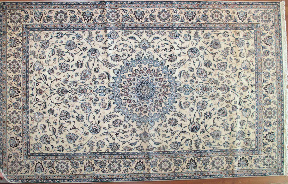 Nain Persian Wool Silk Ivory Blue 6 6x10 5 Manoukian Rugs