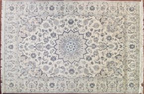 05552 Nain Tabas Persian Wool & Silk White Blue Pink 5-3×8 | Manoukian Rugs™