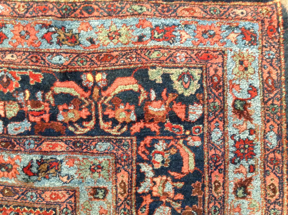 05790 Semi-Antique Persian Bijar Red Blue Green 11-5x18-8 | Manoukian Rugs™ corner