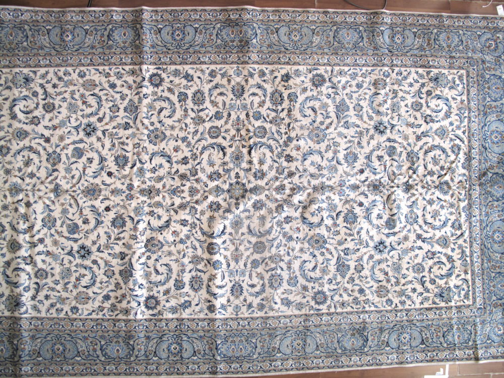 05802 Vintage Keshan Persian White Blue Green 10×16-7 | Manoukian Rugs™