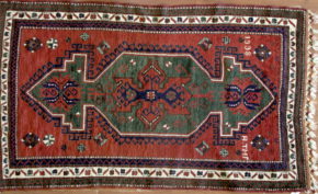 05860 Semi Antique Armenian Kazak Red Green White 4-4×7-6 ws | Manoukian Rugs™