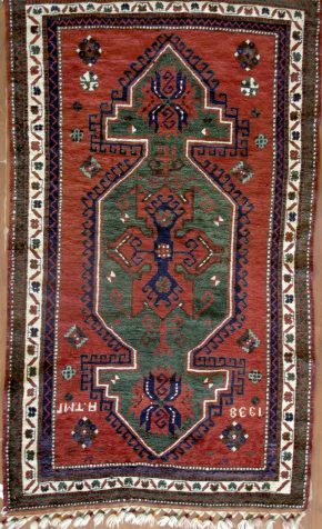 05860 Semi Antique Armenian Kazak Red Green White 4-4×7-6 ws | Manoukian Rugs™