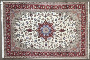 05303 Tabriz Wool & Silk Persian White Red Blue 6-8x9-11 ws | Manoukian Rugs™