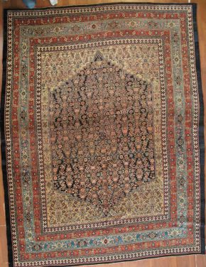 05507 Antique Persian Bijar Beige Black Red 9-6×12-6 | Manoukian Rugs™