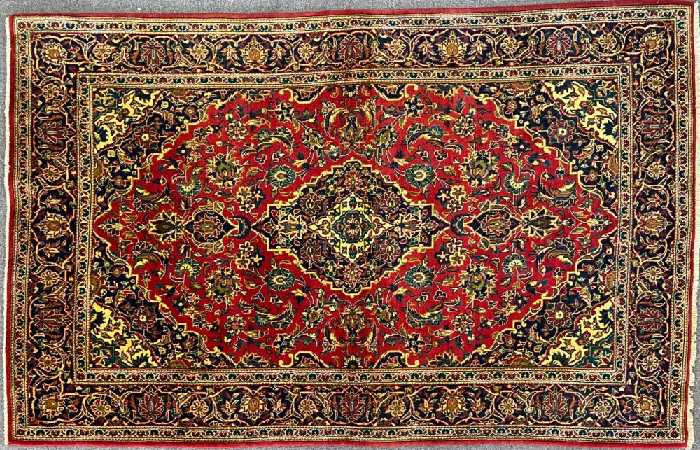 Semi-Antique Persian Keshan Red Blue Natural 4-7×7-1 | Manoukian Rugs™ ws