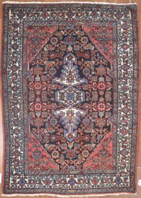 05228 Vintage Persian Bibikabad Blue Red Natural 3-6×4-10 | Manoukian Rugs™