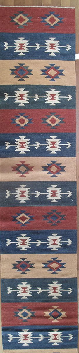 05703 Turkish Kilim Red & Blue Yellow 2-7x12-5 | Manoukian Rugs™