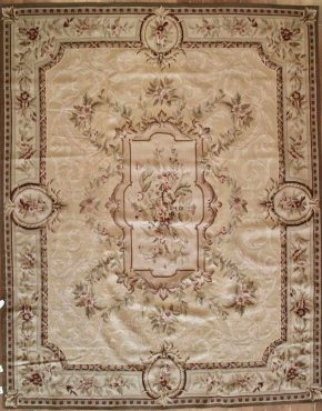 05925 Aubusson Design Needlepoint Beige Red Green 7-10x9-10 | Manoukian Rugs™
