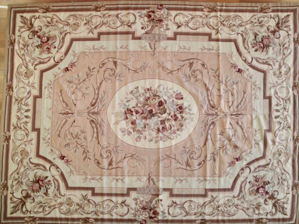 05927 Aubusson Design Needlepoint Natural Red Brown 8-11×11-10 | Manoukian Rugs™