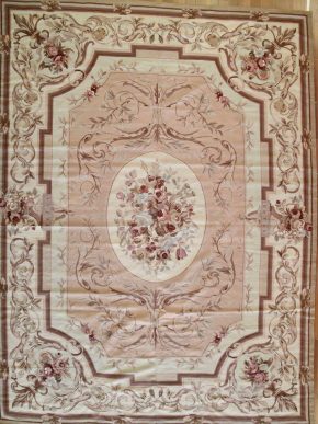 05927 Aubusson Design Needlepoint Natural Red Brown 8-11×11-10 | Manoukian Rugs™