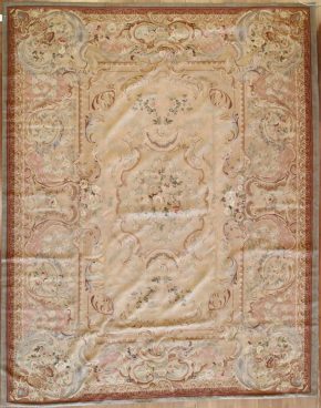 05931 Aubusson Design Needlepoint Beige Pink Blue 8×10 | Manoukian Rugs™