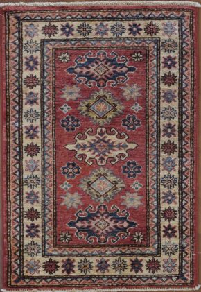 Kazak Afghan Red Natural Blue 2x3 | Manoukian Rugs™