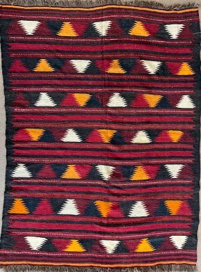 06051 Kilim Afghan Red Black Orange 6-3x8-3 | Manoukian Rugs™