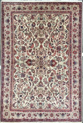 06152 Sarouk Persian White & Red 7-11x11-7 ws | Manoukian Rugs™