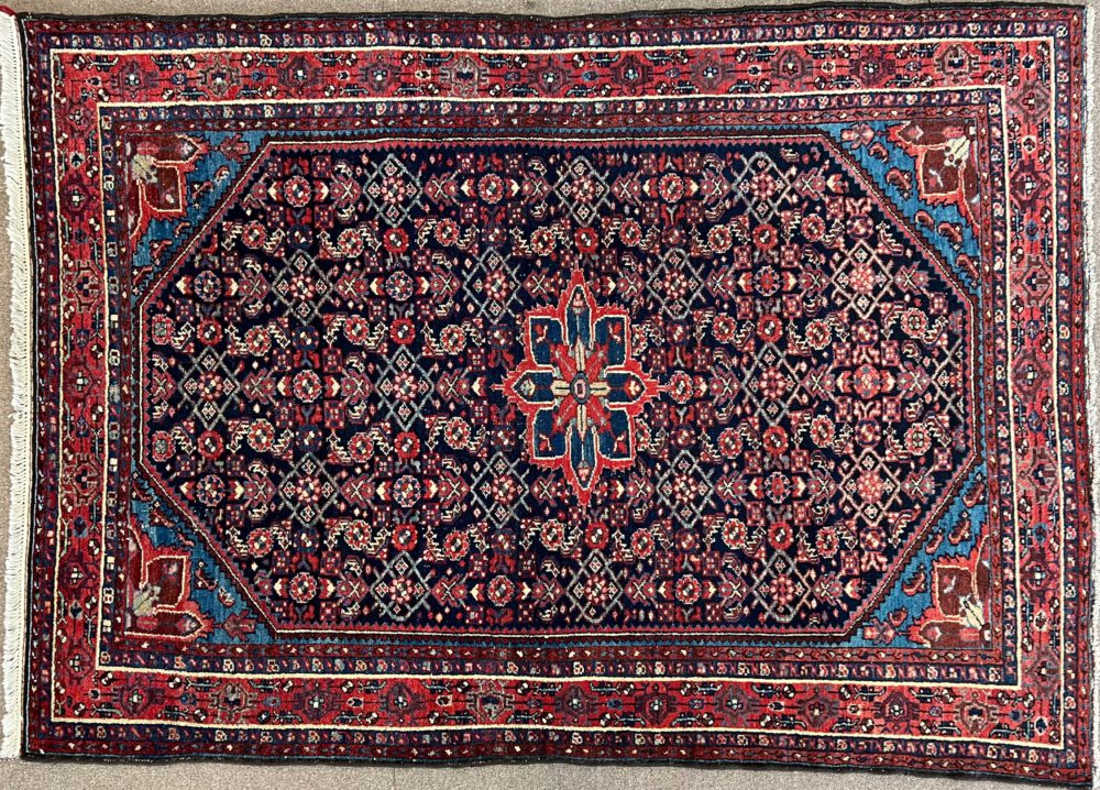 06215 Vintage Melayer Persian Blue Red Natural 4-9x6-10 | Manoukian Rugs™ ws