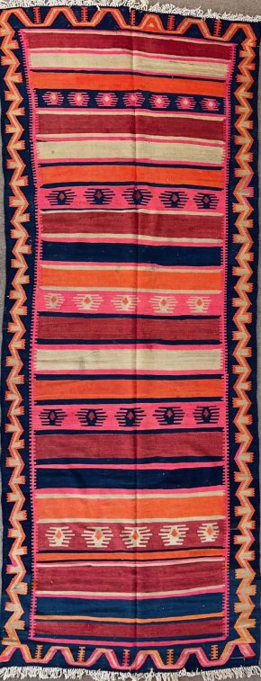 06269 Kilim Turkish Pink & Blue 5x12-6 | Manoukian Rugs™