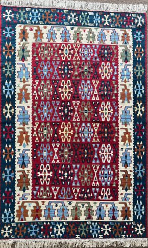 06389 Kilim Persian White & Blue 3-10x5-10 | Manoukian Rugs™