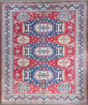 06491 Super Kazak Afghan Red Blue Natural 7-10×9-9 | Manoukian Rugs™ ws