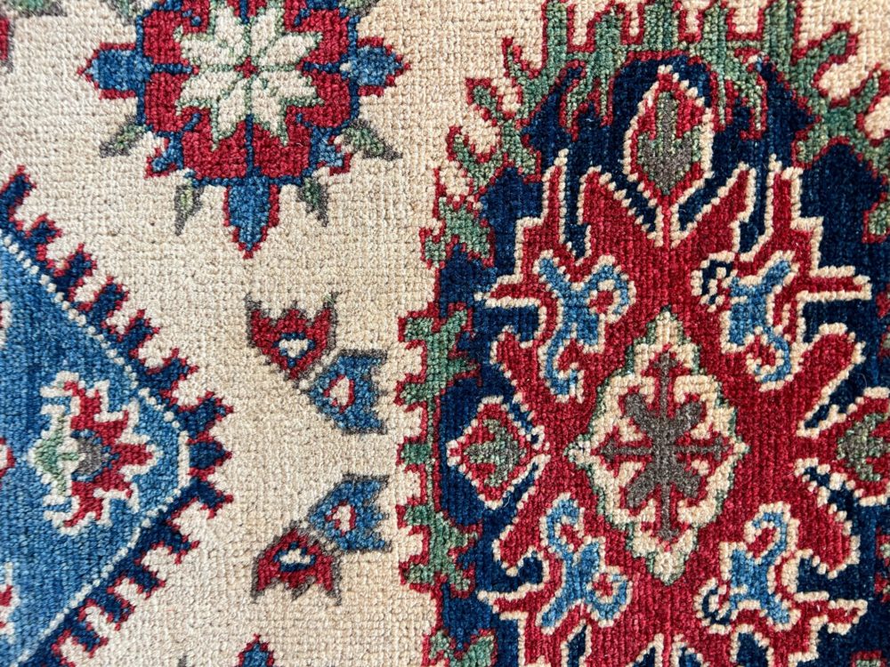 06504 Kazak Afghan Beige Red Blue 3-9×4-11 | Manoukian Rugs™ cu
