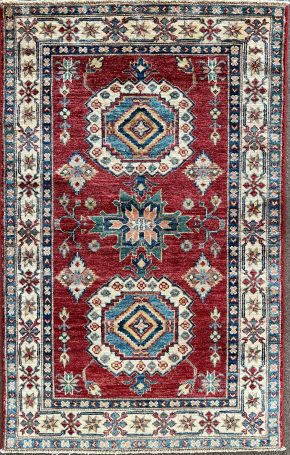 06511 Super Kazak Afghan Red Natural Green 3-2x5 | Manoukian Rugs™ ws