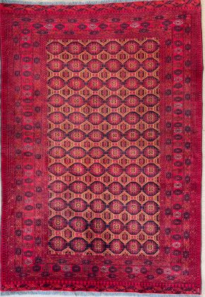 06515 Mori Afghan Red Black Yellow 6-4x9-2 ws | Manoukian Rugs™