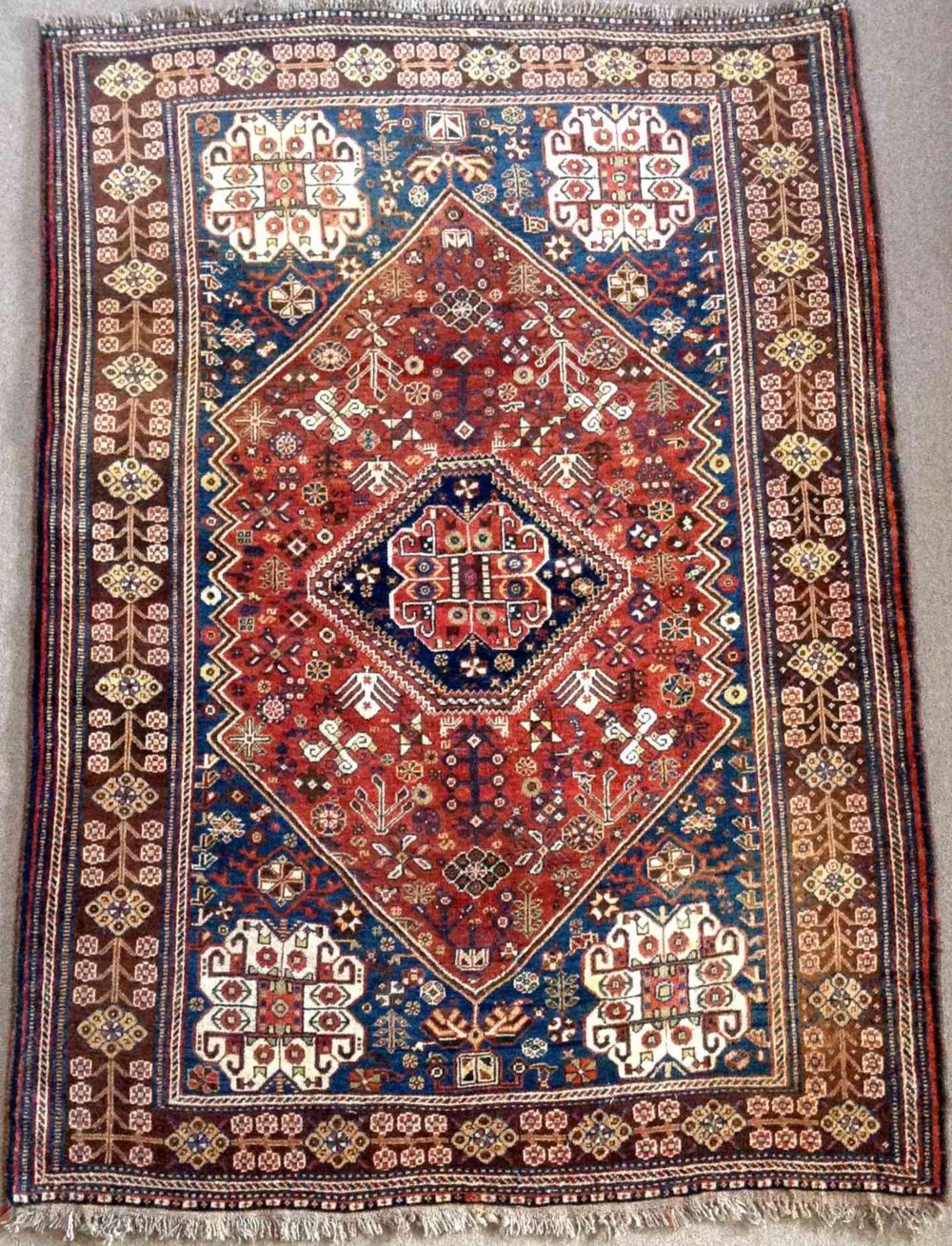 Vintage Qashgai Persian Red Blue Brown 5x7 | Manoukian Rugs™