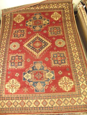 Kazak Afghan Red Natural Blue 10-2x14 full | Manoukian Rugs™