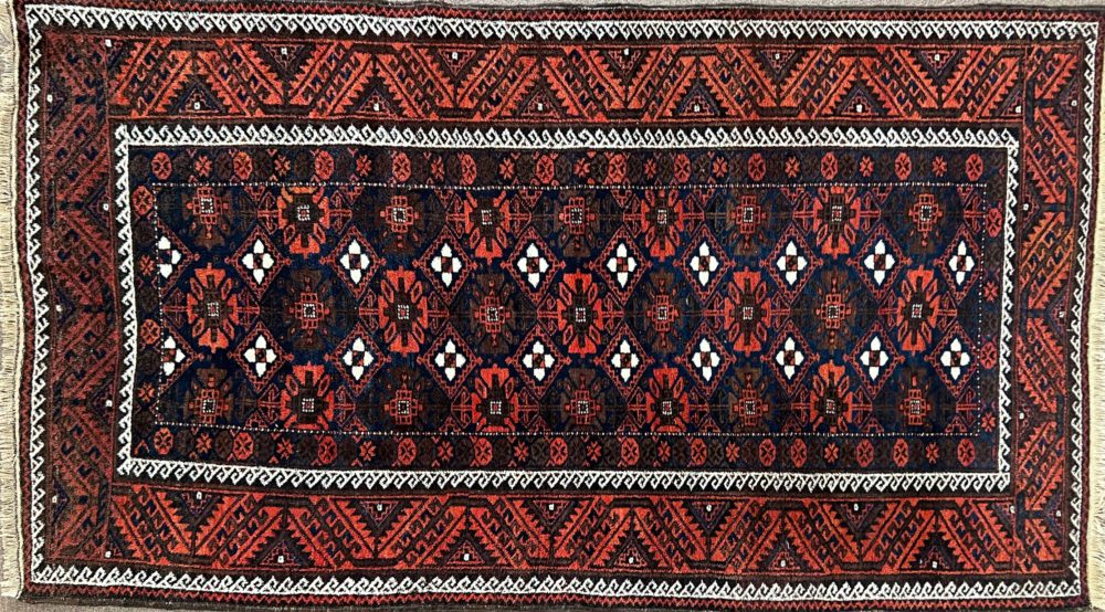 06714 Belouch Afghan Red Black White 3-7x6-4 | Manoukian Rugs™ ws