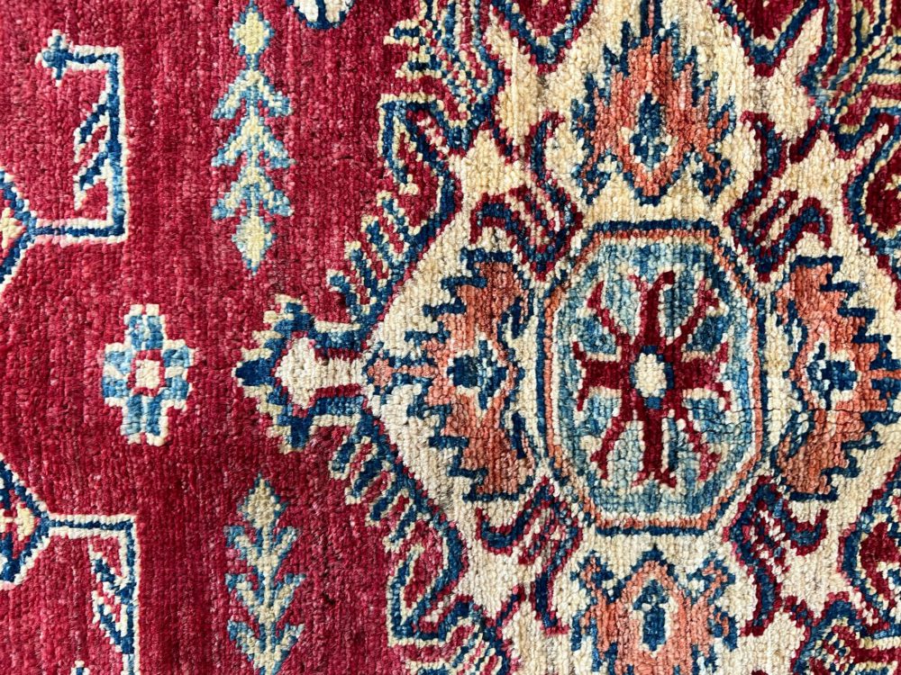 06512 Super Kazak Afghan Red Natural Blue 3-4×4-10 | Manoukian Rugs™ cu