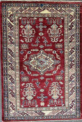 06512 Super Kazak Afghan Red Natural Blue 3-4×4-10 | Manoukian Rugs™ ws