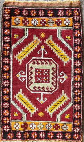 Vintage Yestik Turkish Red Orange White 2x3-1 | Manoukian Rugs™ ws
