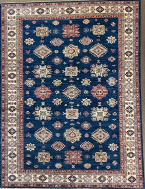 SS011922T252 Super Kazak Afghan Blue White Red 9x12 | Manoukian Rugs™