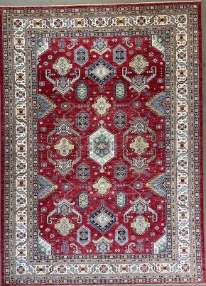 SS011922T254 Super Kazak Afghan Red White Yellow 9-1x12-7 | Manoukian Rugs™