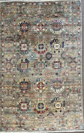 SS102822T362 Tribal Pakistani Gray White Red 5x8 | Manoukian Rugs™