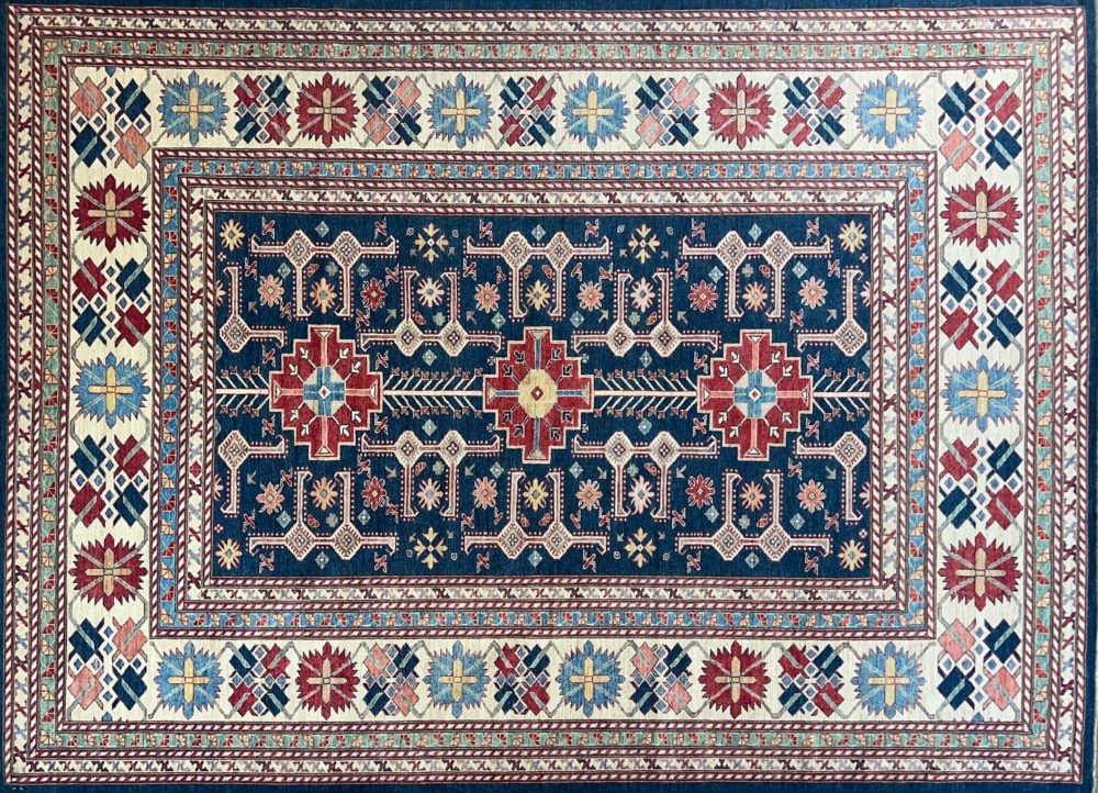 SS102822T384 Super Kazak Afghan Blue White Red 8-10x12-2 | Manoukian Rugs™