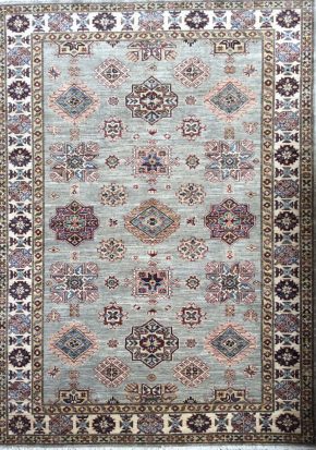 Super Kazak Afghan Gray Blue Yellow 5x6-7 | Manoukian Rugs™