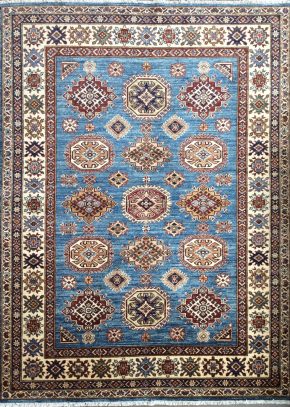 Super Kazak Afghan Blue Red Yellow 5-1x6-8 | Manoukian Rugs™