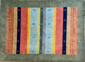 Indo Gabbeh Green Blue Red 5-1x7 hand-loomed | Manoukian Rugs™