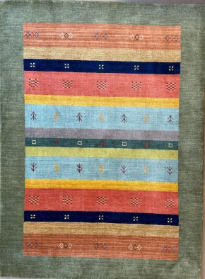 Indo Gabbeh Green Blue Red 5-1x7 hand-loomed | Manoukian Rugs™