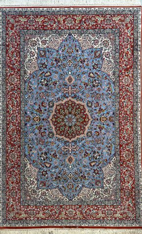 Isfahan Persian Wool & Silk Blue Red White 5-1x8 ws | Manoukian Rugs™