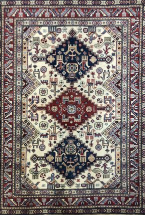 Pakistan Caucasian White, Blue, Red 4-1x5-7 | Manoukian Rugs™