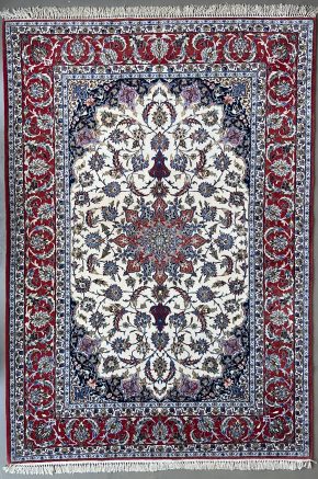 Isfahan Persian Wool & Silk White Blue Red 5-2x7-5 | Manoukian Rugs